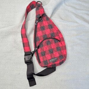 Vera Bradley one shoulder backpack red black flannel